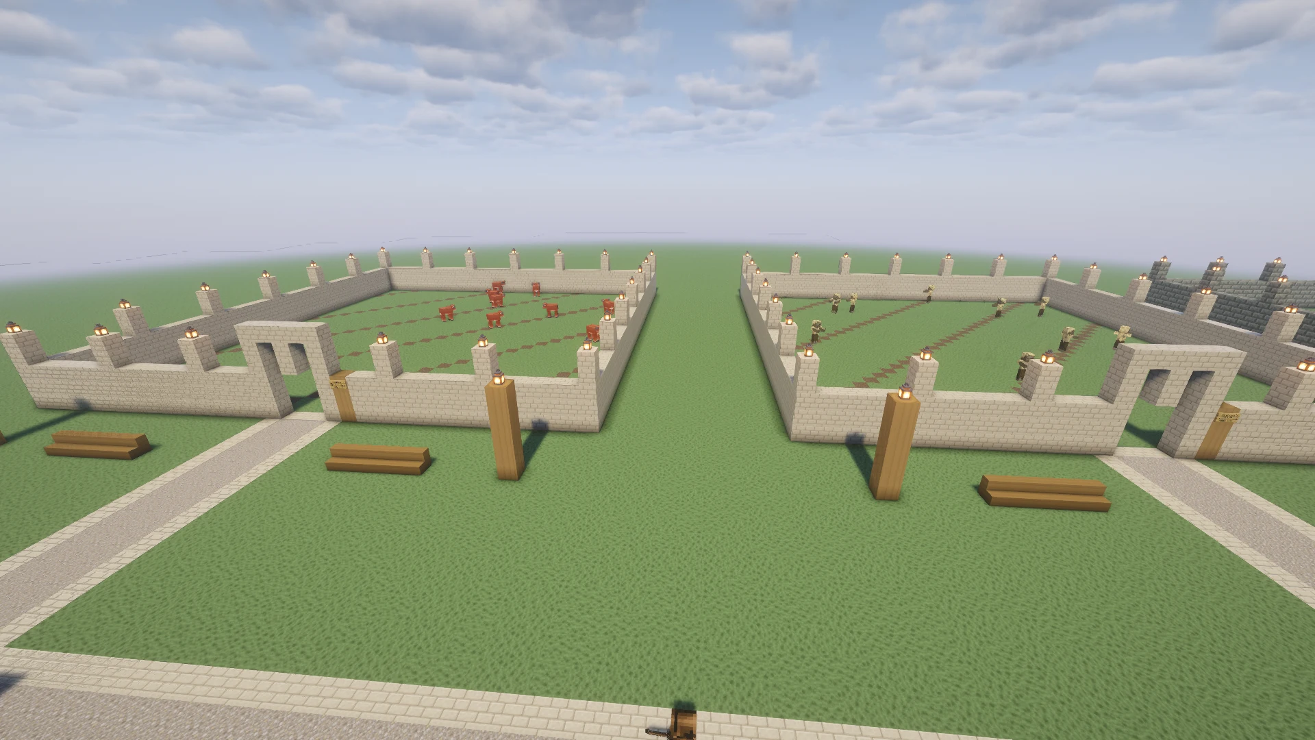 Patios de práctica con enemigos para entrenar combate en Minecraft