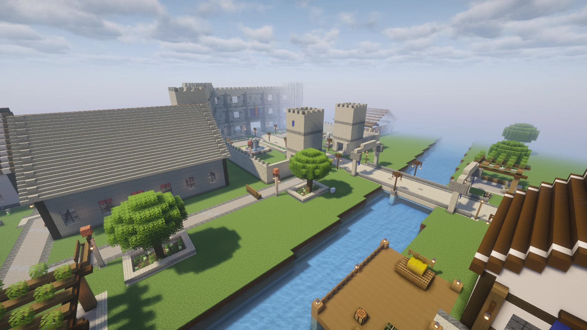 Vista del mapa de Lumbridge dentro de Minecraft con el paquete visual de KLPScape