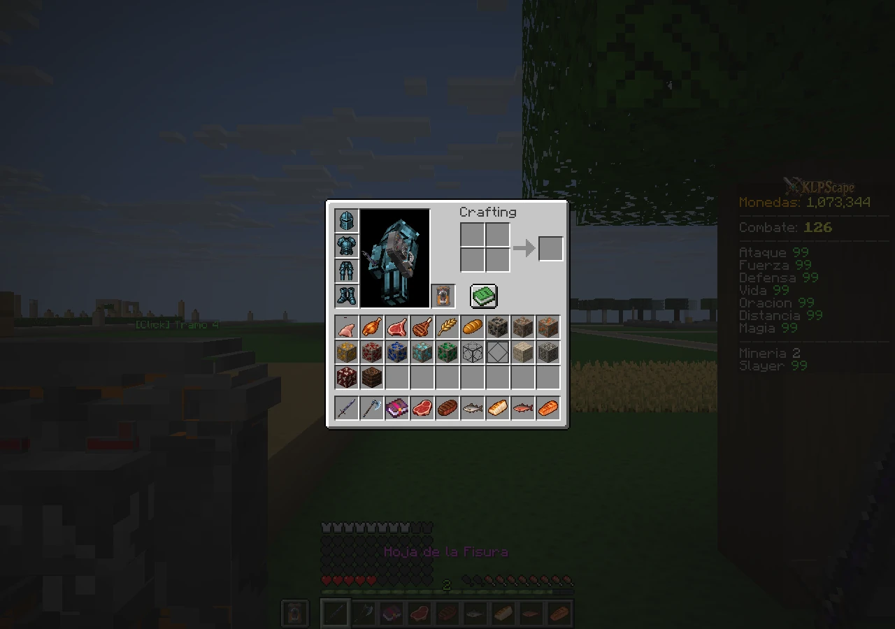 Inventario real de Minecraft con alimentos y materiales del paquete medieval de KLPScape